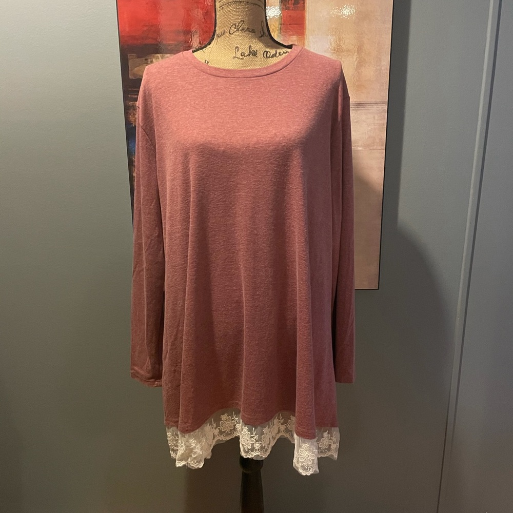 Lace Tunic Top Sweatshirt - Pink